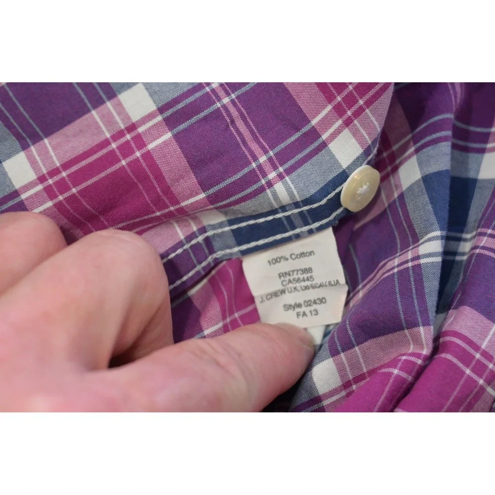 J. Crew Button Up Dress Shirt Mens XL Purple Blue Plaid Tailored Cotton EUC